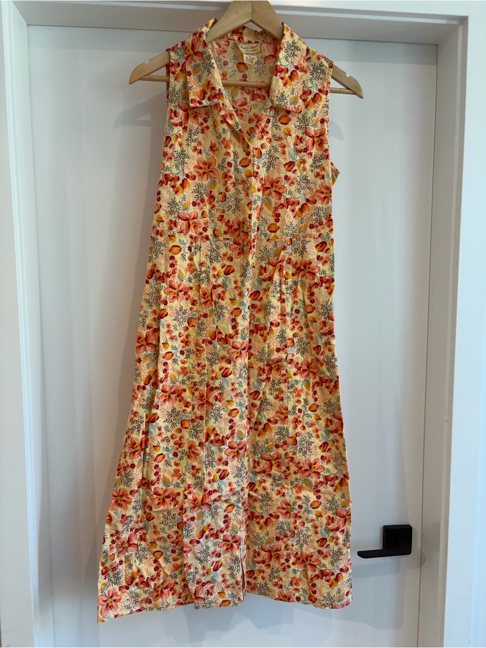 April Cornell Yellow Floral Button-Front Midi Dress 100% cotton Medium